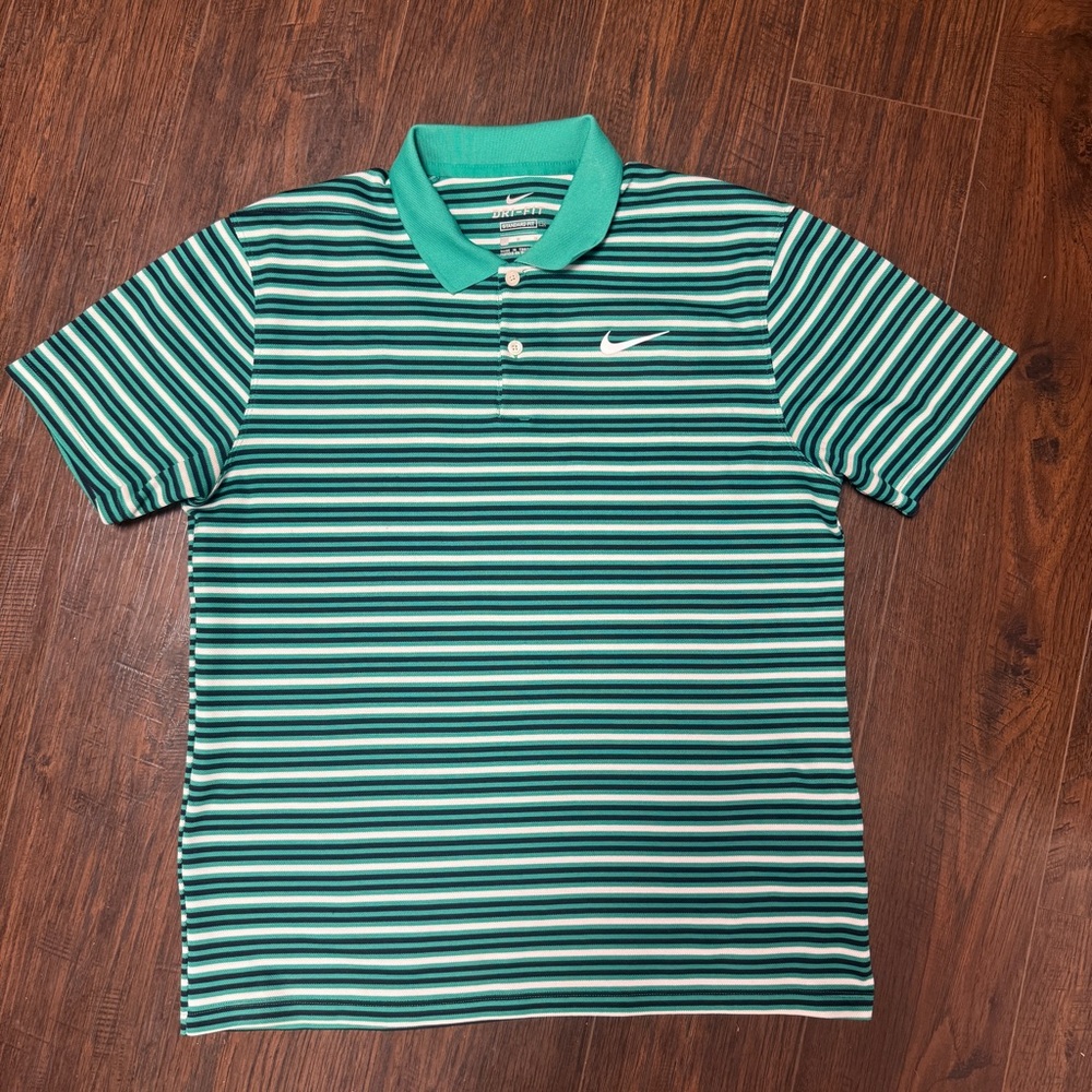 NIKE KELLY GREEN BLACK AND WHITE STRIPED POLO SHORT SLEEVES